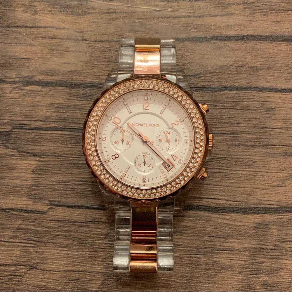 Michael Kors Madison Rose Gold and Clear Watch